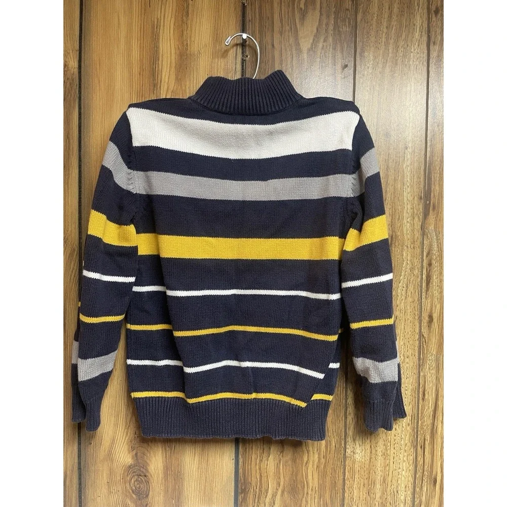 Gymboree Boys Size‎ S 5/6 Cotton Pullover Sweater Blue Yellow Gray White 1/4 Zip